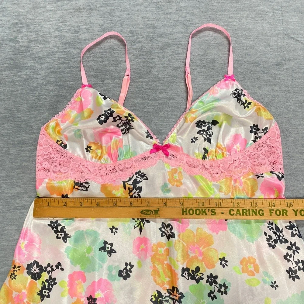 Victoria Secret M‎ Floral Satin Lace Trim Slip Dress Lingerie Babydoll Cottage